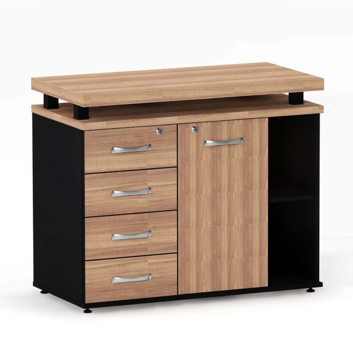 Mesa Complemento Com Armário Aparador 04 Gavetas PE 40 Pandin Noce Naturale e Preto - Imagem 2