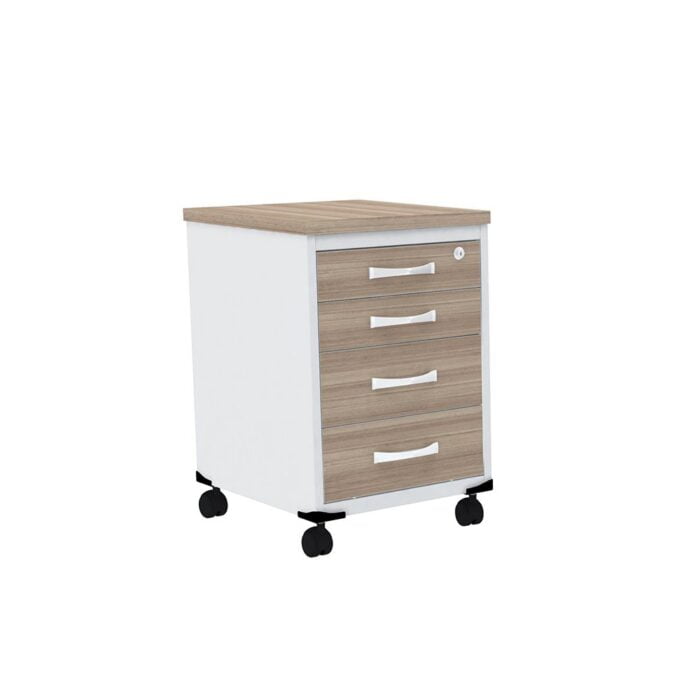 Gaveteiro Volante 04 Gavetas P25 Pandin 63 Cm Noce Naturale e Branco