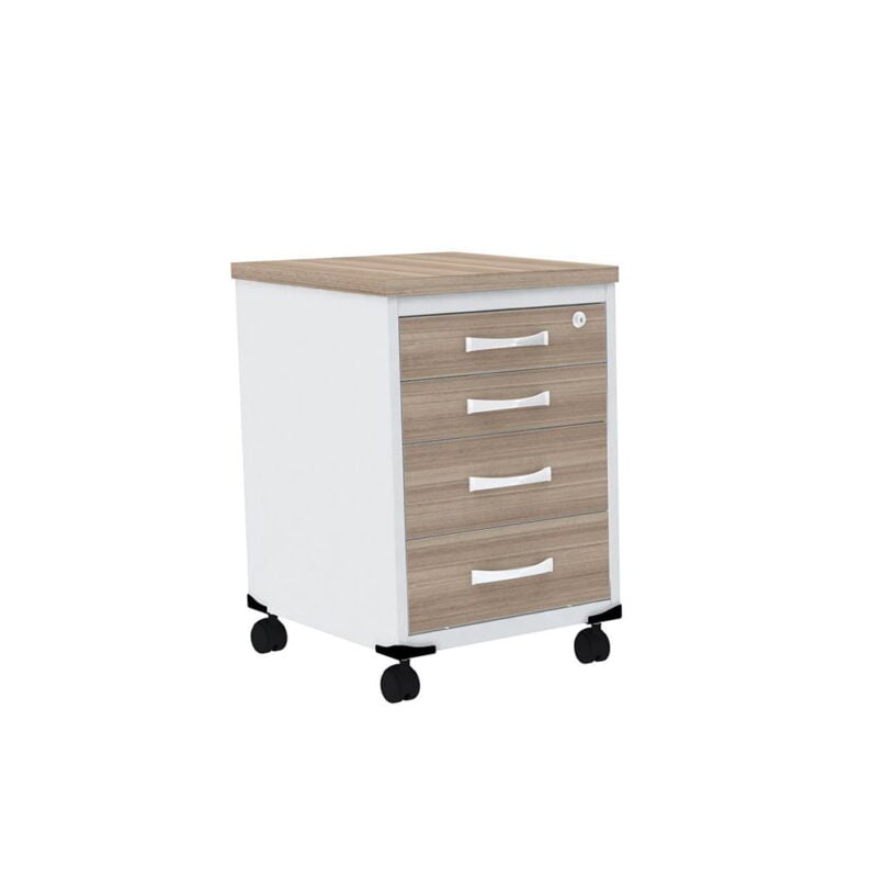 Gaveteiro Volante 04 Gavetas P25 Pandin 63 Cm Noce Naturale e Branco