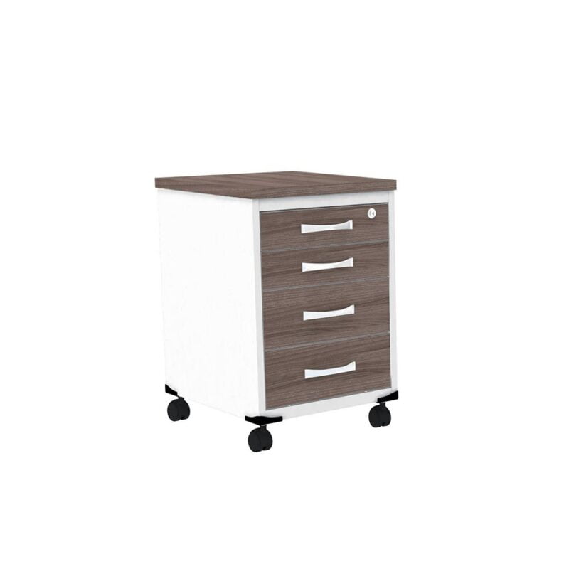 Gaveteiro Volante 04 Gavetas P25 Pandin 63 Cm Walnut e Branco