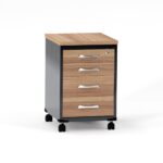 Gaveteiro Volante 04 Gavetas P25 Pandin 63 Cm Noce Naturale e Grafito