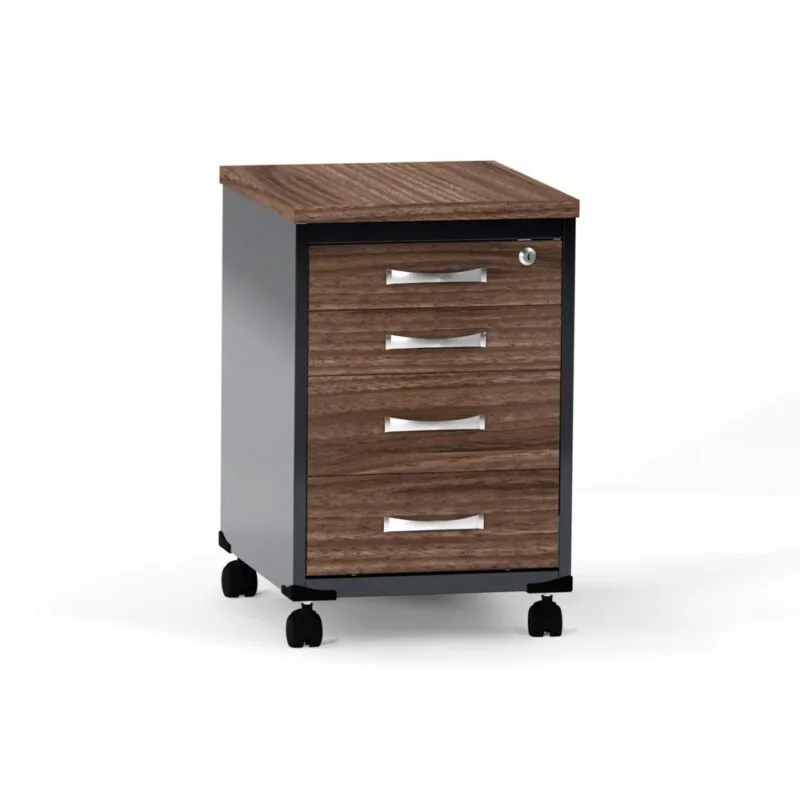 Gaveteiro Volante 04 Gavetas P25 Pandin 63 Cm Walnut e Grafito