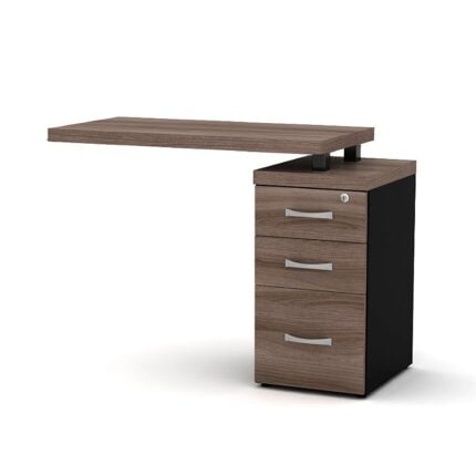 Mesa Complemento Com Pé Gaveteiro 03 Gavetas PE 40 Pandin Walnut e Preto