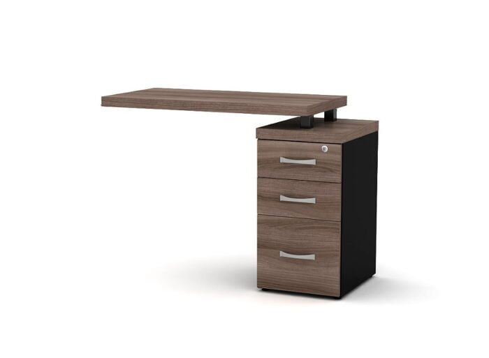 Mesa Complemento Com Pé Gaveteiro 03 Gavetas PE 40 Pandin Walnut e Preto