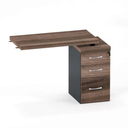 Mesa Complemento Com Pé Gaveteiro 03 Gavetas PE 40 Pandin Walnut e Grafito