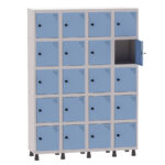 Armário Guarda Volume Locker Roupeiro 4 Vãos 20 Portas Aço GRP504/20 Cinza e Azul Dali - Pandin