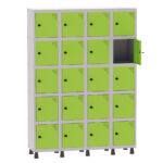 Armário Guarda Volume Locker Roupeiro 4 Vãos 20 Portas Aço GRP504/20 Cinza e Verde Miró - Pandin