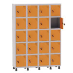 Armário Guarda Volume Locker Roupeiro 4 Vãos 20 Portas Aço GRF504/20 Cinza e Laranja Picasso - Pandin