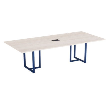 Mesa de Reunião Retangular com Power Box Tubular P25 Pandin 2,6 M Casablanca e Azul Del Rey