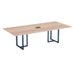 Mesa de Reunião Retangular com Power Box Tubular P25 Pandin 2,0 M Noce Naturale e Azul Del Rey
