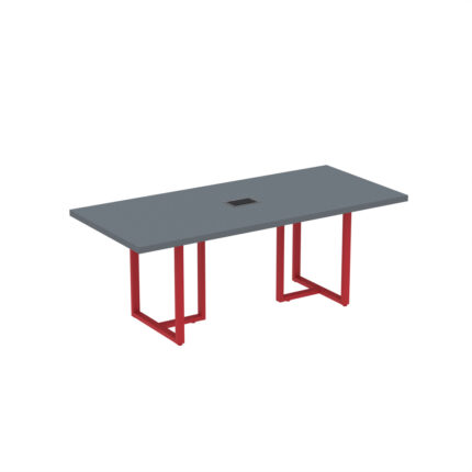 Mesa De Reunião Retangular Com Power Box Tubular PE 40 Pandin 2,00 M Grafito e Vermelho