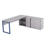 Mesa Diretora Pé Balcão Com 03 Gavetas Tubolar PE 40 Pandin 1,89 M Cinza e Azul Del Rey