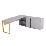 Mesa Diretora Pé Balcão Com 03 Gavetas Tubolar PE 40 Pandin 1,89 M Cinza e Laranja