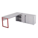 Mesa Diretora Pé Balcão Com 04 Gavetas Tubolar PE 40 Pandin 1,89 M Cinza e Vermelho