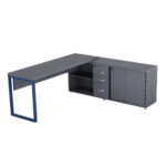 Mesa Diretora Pé Balcão Com 03 Gavetas Tubolar PE 40 Pandin 1,89 M Grafito e Azul Del Rey