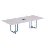 Mesa de Reunião Retangular com Power Box Tubular P25 Pandin 2,0 M Branco e Azul Dali