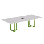 Mesa de Reunião Retangular com Power Box Tubular P25 Pandin 2,0 M Branco e Verde