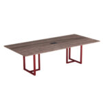 Mesa de Reunião Retangular com Power Box Tubular P25 Pandin 2,0 M Walnut e Vermelho