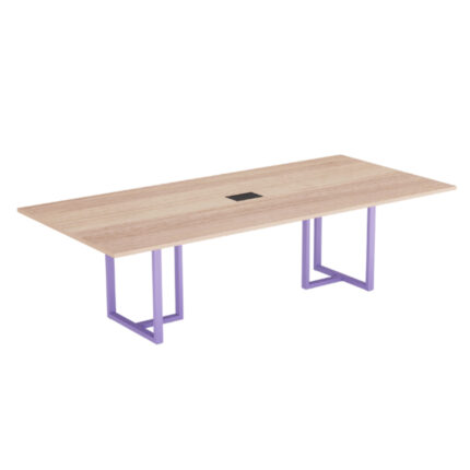 Mesa de Reunião Retangular com Power Box Tubular P25 Pandin 2,0 M Noce Naturale e Lilas