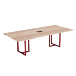 Mesa de Reunião Retangular com Power Box Tubular P25 Pandin 2,0 M Noce Naturale e Vermelho