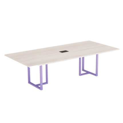 Mesa de Reunião Retangular com Power Box Tubular P25 Pandin 2,0 M Casablanca e Lilas
