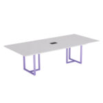 Mesa de Reunião Retangular com Power Box Tubular P25 Pandin 2,0 M Branco e Lilas