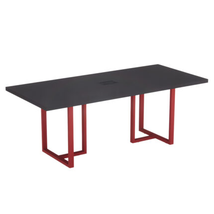 Mesa De Reunião Retangular Com Power Box Tubular PE 40 Pandin 2,00 M Preto e Vermelho
