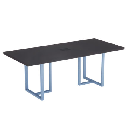 Mesa De Reunião Retangular Com Power Box Tubular PE 40 Pandin 2,00 M Preto e Azul Dali