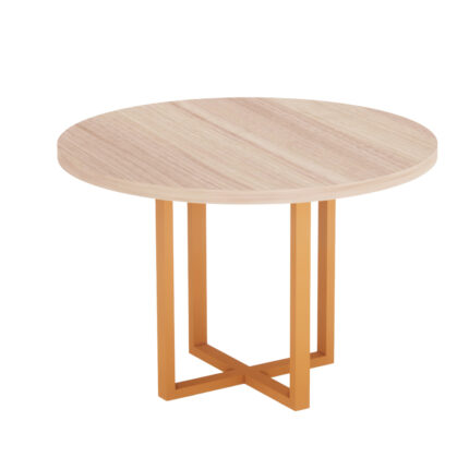 Mesa De Reunião Redonda Tubolar PE 40 Pandin 1,10 M Noce Naturale e Laranja