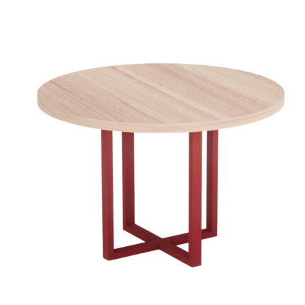 Mesa De Reunião Redonda Tubolar PE 40 Pandin 1,10 M Noce Naturale e Vermelho