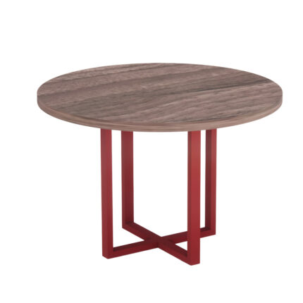 Mesa De Reunião Redonda Tubolar PE 40 Pandin 1,10 M Walnut e Vermelho