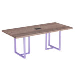 Mesa De Reunião Retangular Com Power Box Tubular PE 40 Pandin 2,00 M Walnut e Lilas