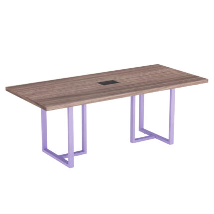 Mesa De Reunião Retangular Com Power Box Tubular PE 40 Pandin 2,00 M Walnut e Lilas