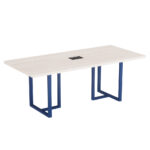 Mesa De Reunião Retangular Com Power Box Tubular PE 40 Pandin 2,00 M Casablanca e Azul Del Rey