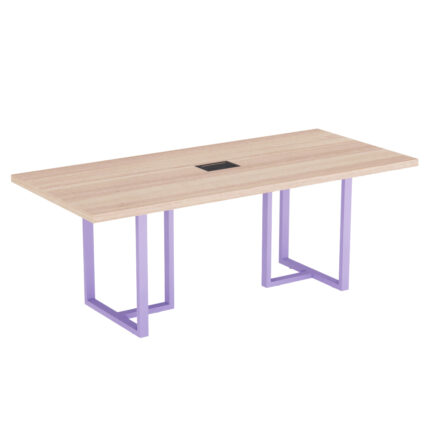 Mesa De Reunião Retangular Com Power Box Tubular PE 40 Pandin 2,00 M Noce Naturale e Lilas