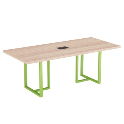 Mesa De Reunião Retangular Com Power Box Tubular PE 40 Pandin 2,00 M Noce Naturale e Verde