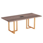 Mesa De Reunião Retangular Com Power Box Tubular PE 40 Pandin 2,00 M Walnut e Laranja