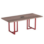Mesa De Reunião Retangular Com Power Box Tubular PE 40 Pandin 2,00 M Walnut e Vermelho
