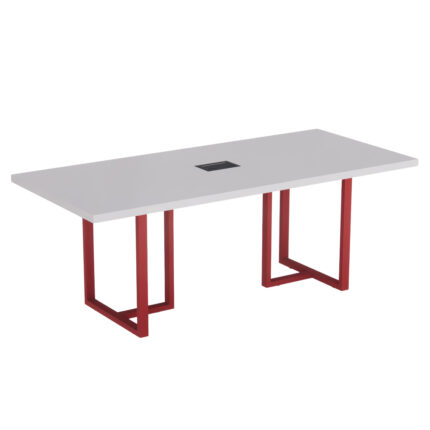Mesa De Reunião Retangular Com Power Box Tubular PE 40 Pandin 2,00 M Cinza e Vermelho