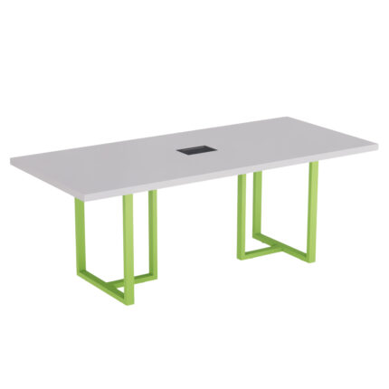 Mesa De Reunião Retangular Com Power Box Tubular PE 40 Pandin 2,00 M Cinza e Verde