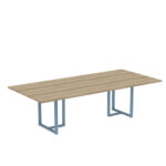 Mesa de Reunião Retangular Tubular P25 Pandin 2,0 M Noce Naturale e Azul Dali