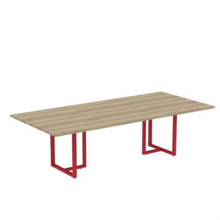Mesa de Reunião Retangular Tubular P25 Pandin 2,6 M Noce Naturale e Vermelho