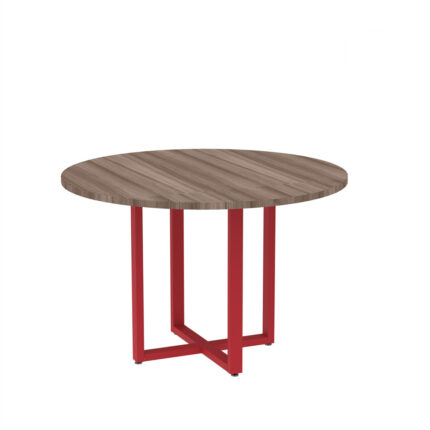Mesa de Reunião Redonda Tubular P25 Pandin 1,10 M Walnut e Vermelho