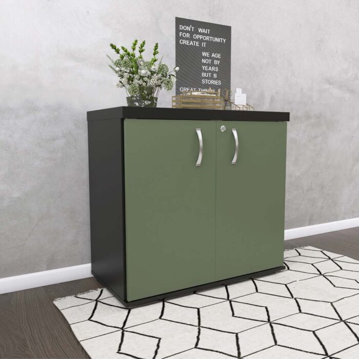 Armario Baixo 02 Portas PE40 Pandin 80 Cm Salvia e Preto - Imagem 2