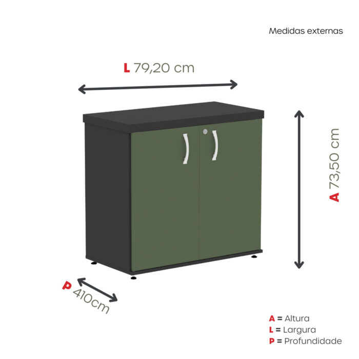 Armario Baixo 02 Portas PE40 Pandin 80 Cm Salvia e Preto - Imagem 4