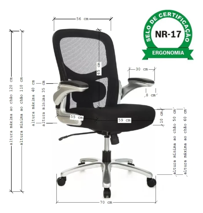 Cadeira Presidente Plus Size Telada 120kg BLM922 Blume Preto - Imagem 4