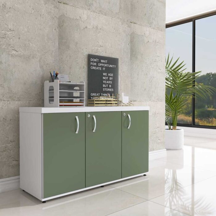 Armário Credenza Com 03 Portas PE40 Pandin 1,20 M Salvia e Branco - Imagem 2