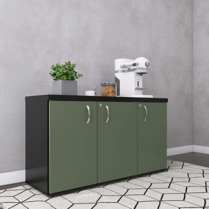 Armário Credenza Com 03 Portas PE40 Pandin 1,20 M Salvia e Preto - Imagem 2
