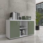 Armário Credenza Com Prateleira PE40 Pandin 1,20 M Salvia e Branco - Imagem 2