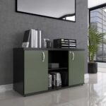 Armário Credenza Com Prateleira PE40 Pandin 1,20 M Salvia e Preto - Imagem 2